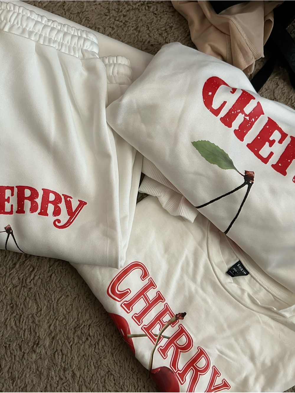 Women Cherry Graphic sweats 3pc Set - White and Red